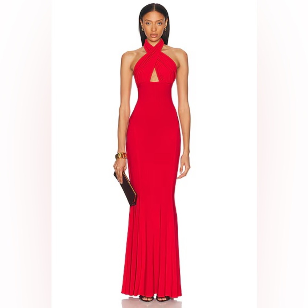 Norma Kamali Red Halter Mermaid Gown